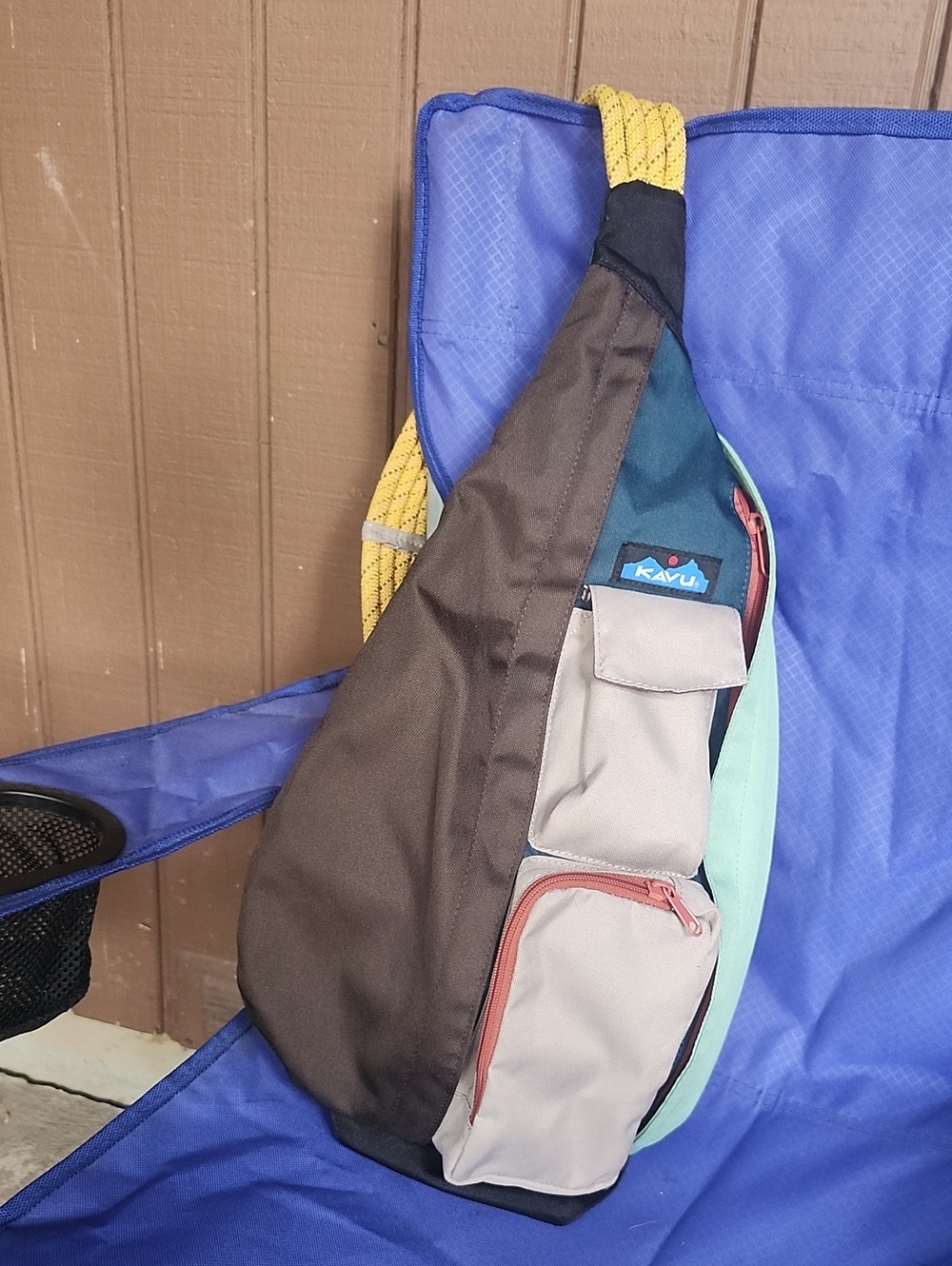 KAVU Multi-Color Sling Bag - Brown/Beige/Teal With Orange Accents